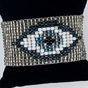 Millianna Evil Eye Cuff Bracelet  Hand‎ Loomed Cut Crystal Python Statement RARE